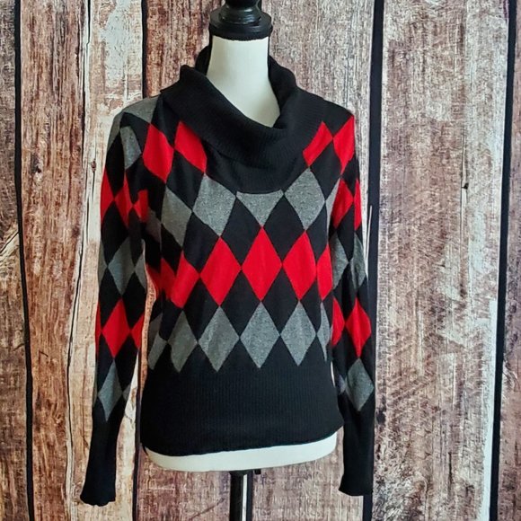 Terryl For Thalian Argyle Pattern 100% Cashmere Sweater Sze Large - Picture 1 of 4